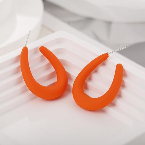 Acrylic Teardrop Hoop Earrings for Women, Colorful Oval Statement Earrings Lightweight Trendy Jewelry in Saudi Arabia