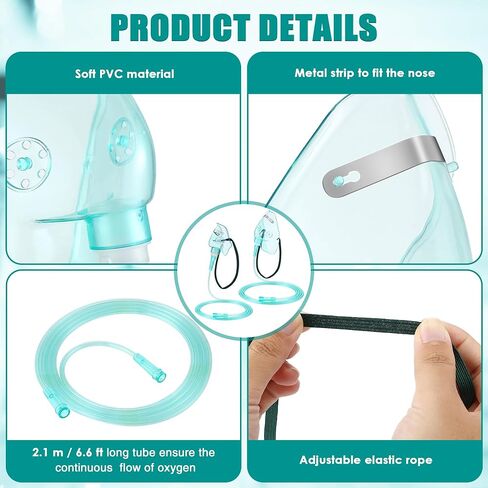 Geiserailie 2 Pack L Size Oxygen Mask with 6.6 Ft Tubing and Adjustable Elastic Strap, Adult Oxygen Mask with Tubing, Oxygen Masks for Face Adult in Saudi Arabia