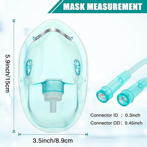 Geiserailie 2 Pack L Size Oxygen Mask with 6.6 Ft Tubing and Adjustable Elastic Strap, Adult Oxygen Mask with Tubing, Oxygen Masks for Face Adult in Kuwait