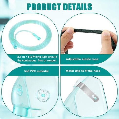 Geiserailie 2 Pack L Size Oxygen Mask with 6.6 Ft Tubing and Adjustable Elastic Strap, Adult Oxygen Mask with Tubing, Oxygen Masks for Face Adult in Kuwait