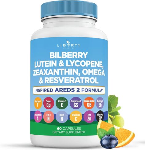 Eye Health Vitamins with Bilberry, Lutein & Zeaxanthin, Lycopene, Resveratrol, Grape Seed Extract Flaxseed Astaxanthin- AREDS 2-180 Capsules in Kuwait