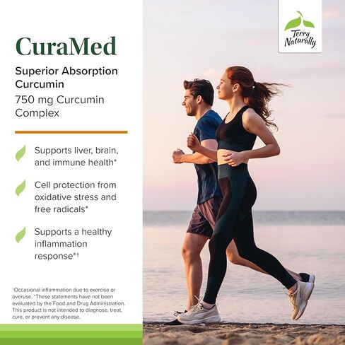 Terry Naturally CuraMed 750mg - Antioxidant Supplement for Brain & Heart Health Support - Dietary Supplement with High-Potency Curcumin Complex - Kidney, Liver & Immune Health Support - 120 Softgels in Kuwait