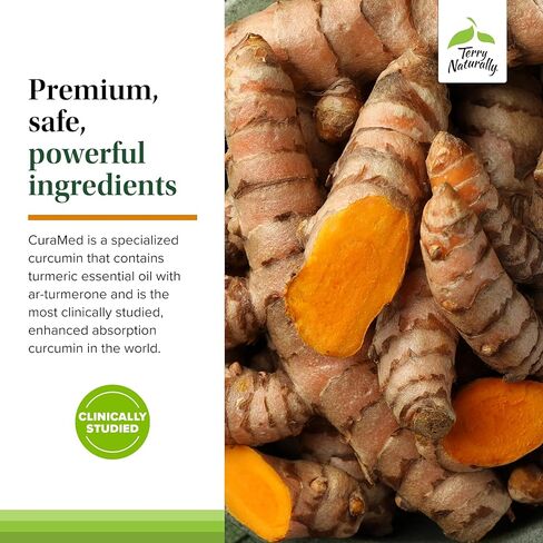 Terry Naturally CuraMed 750mg - Antioxidant Supplement for Brain & Heart Health Support - Dietary Supplement with High-Potency Curcumin Complex - Kidney, Liver & Immune Health Support - 120 Softgels in Kuwait