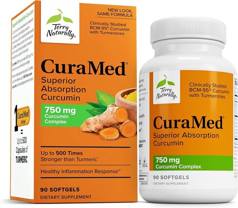 Terry Naturally CuraMed 750mg - Antioxidant Supplement for Brain & Heart Health Support - Dietary Supplement with High-Potency Curcumin Complex - Kidney, Liver & Immune Health Support - 120 Softgels in Saudi Arabia