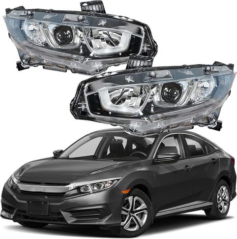 munirater Driver & Passenger Side Chrome Projector Headlight Assembly Replacement for Civic 2016 2017 2018 Halogen Headlight in Saudi Arabia