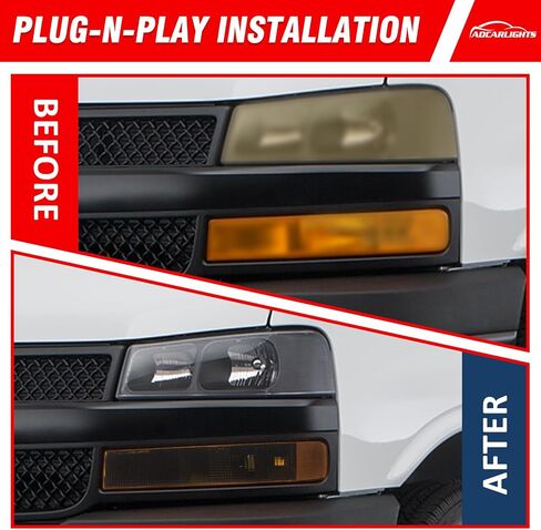 مجموعة مصباح الأمامي متوافق مع Chevy Express GMC Savana 1500 2500 3500 4500 2003-2024 Clear Lens Black Housing Amber Reflector Present in Saudi Arabia