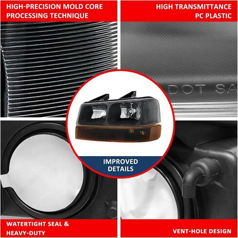 مجموعة مصباح الأمامي متوافق مع Chevy Express GMC Savana 1500 2500 3500 4500 2003-2024 Clear Lens Black Housing Amber Reflector Present in Saudi Arabia