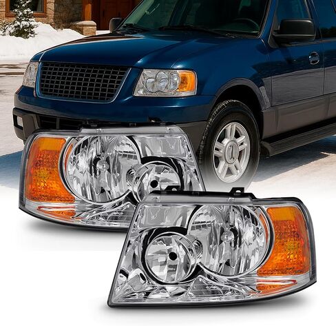 Akkon - من أجل 03-06 Ford Expedition Chrome المصابيح الأمامية الصافية المصابيح الأمامية زوج البديل المباشر اليسار + اليمين in Kuwait