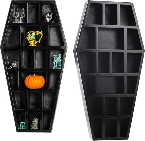 GUTE X-Large Wood Coffin Shelf, 20x11x5 Halloween Gothic Decor for Bathroom, Living Room or Bedroom- Black - - Comes Fully Assembled - Spooky Décor in Kuwait