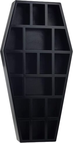 GUTE X-Large Wood Coffin Shelf, 20x11x5 Halloween Gothic Decor for Bathroom, Living Room or Bedroom- Black - - Comes Fully Assembled - Spooky Décor in Kuwait