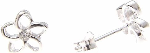 925 sterling silver Hawaiian floating outline plumeria flower post earrings cz 8mm in Saudi Arabia