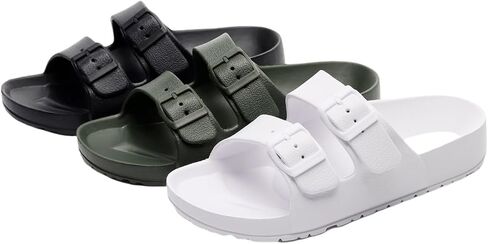 Sandals Slide for Women Double Buckle Adjustable Summer Slippers Flat Shoes in Saudi Arabia