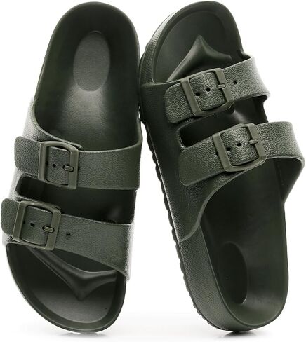 Sandals Slide for Women Double Buckle Adjustable Summer Slippers Flat Shoes in Saudi Arabia
