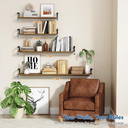 Floating Book Shelves for Wall 3-Pack, 24 Inch Long Wall Mount Bookshelf for Bedroom, Rustic Farmhouse Wood Hanging Bookshelves for Living Room Office Books Plants (Dark Brown) in Kuwait