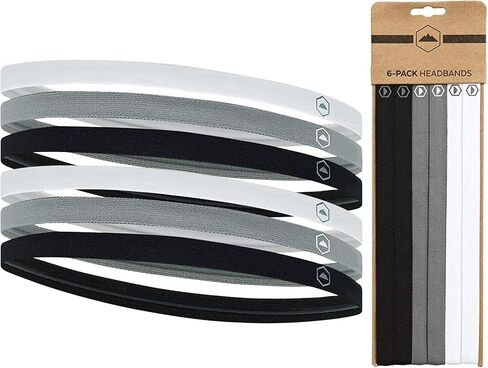 Tough Headwear Athletic Headband Set - Thin Headbands for Women - Elastic Sport Hair Bands Men - Skinny Sports Hairbands - Non Slip Athletic Head Bands - Black, Gray, and White in Saudi Arabia