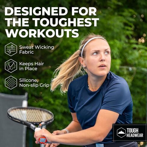 Tough Headwear Athletic Headband Set - Thin Headbands for Women - Elastic Sport Hair Bands Men - Skinny Sports Hairbands - Non Slip Athletic Head Bands - Black, Gray, and White in Saudi Arabia