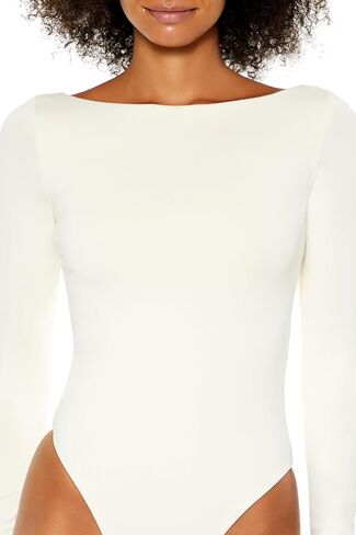 Forever 21 Women's Contour Sculpt Long-Sleeve Bodysuit White in Saudi Arabia
