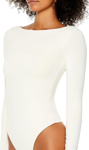 Forever 21 Women's Contour Sculpt Long-Sleeve Bodysuit White in Saudi Arabia