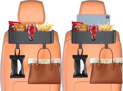 Car Headrest Cup Holder for Back Seat Organizer for Type-c/Lightning Retractable Charging Cables Multi- Hanging Snack Storage Box with Strong Hooks for Kids and Fast Charging for Travel Accessories in Saudi Arabia