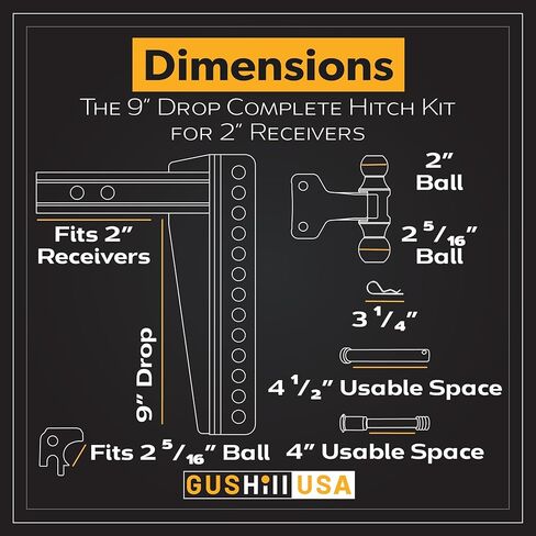 Gushillusa GHC3335 حزمة عقبة قابلة للتعديل كاملة لمستقبل 2 بوصة مع كرة مزدوجة ، مرفق بينتلي ودبابيس قفل ، 16000 رطل تصنيف السحب (قطرة 7 بوصة) in Kuwait