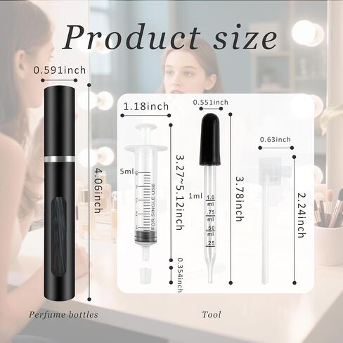 2 Pack Refillable Mini Perfume Atomizer Bottle，Portable Separate Bottles，Travel and Outings Spray Boxes Dispensers 5ml/0.2oz (Black) in Saudi Arabia