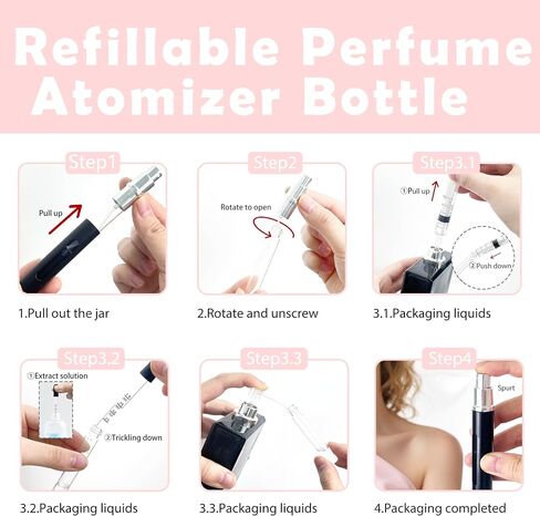2 Pack Refillable Mini Perfume Atomizer Bottle，Portable Separate Bottles，Travel and Outings Spray Boxes Dispensers 5ml/0.2oz (Black) in Saudi Arabia