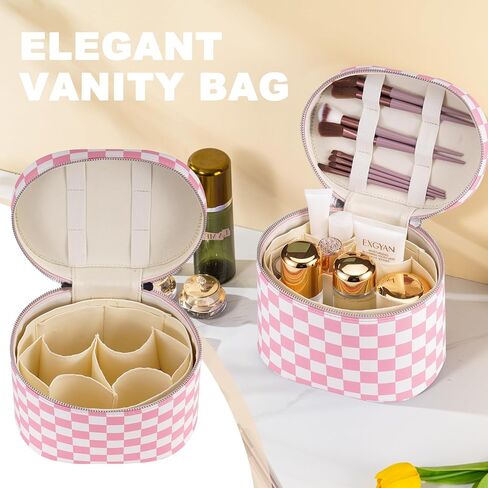 Makeup Bag Vanity Case Cosmetic Bag with Removable Divider Travel Toiletry Bag for Women Portable Make up Box Organizer, Burgundy in Saudi Arabia
