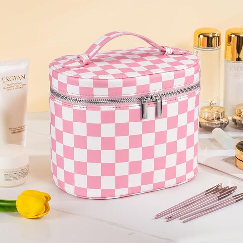 Makeup Bag Vanity Case Cosmetic Bag with Removable Divider Travel Toiletry Bag for Women Portable Make up Box Organizer, Burgundy in Saudi Arabia
