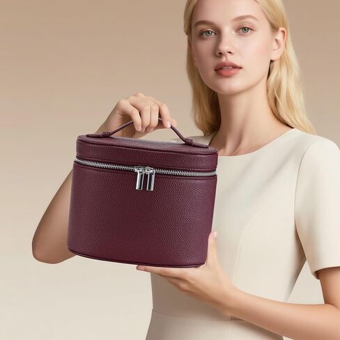 Makeup Bag Vanity Case Cosmetic Bag with Removable Divider Travel Toiletry Bag for Women Portable Make up Box Organizer, Burgundy in Saudi Arabia