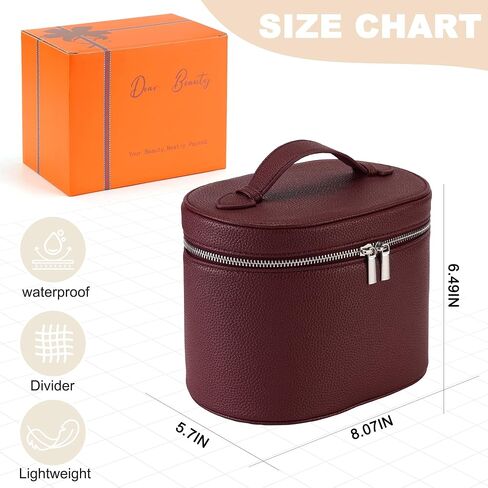 Makeup Bag Vanity Case Cosmetic Bag with Removable Divider Travel Toiletry Bag for Women Portable Make up Box Organizer, Burgundy in Saudi Arabia