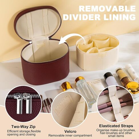 Makeup Bag Vanity Case Cosmetic Bag with Removable Divider Travel Toiletry Bag for Women Portable Make up Box Organizer, Burgundy in Saudi Arabia