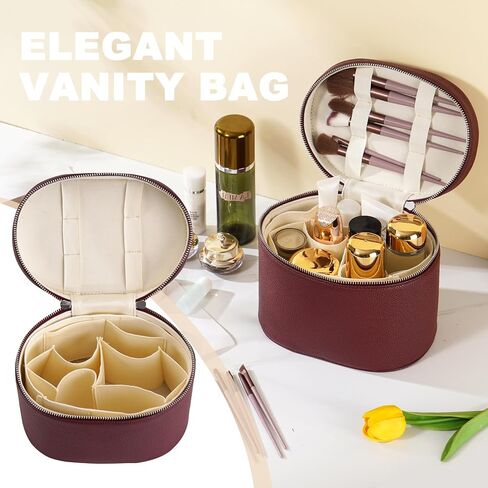 Makeup Bag Vanity Case Cosmetic Bag with Removable Divider Travel Toiletry Bag for Women Portable Make up Box Organizer, Burgundy in Saudi Arabia