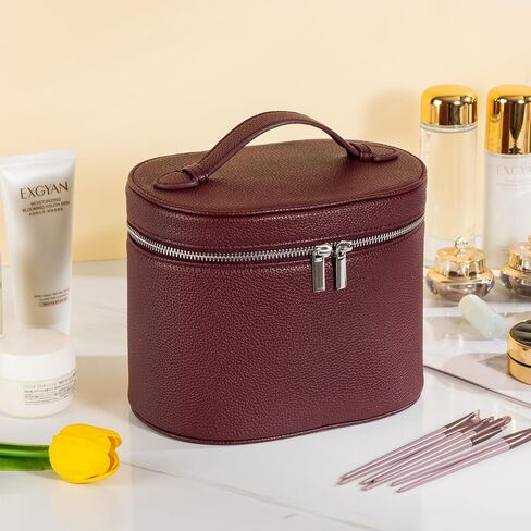 Makeup Bag Vanity Case Cosmetic Bag with Removable Divider Travel Toiletry Bag for Women Portable Make up Box Organizer, Burgundy in Saudi Arabia