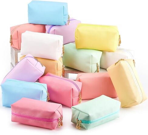 Kigeli 15 Pcs Aesthetic Makeup Bags PU Leather Cosmetic Pouches Waterproof Plain Toiletry Bags Makeup Pouches Bulk for Women Party Gift Travel Storage Organizer(Pink Series) in Kuwait