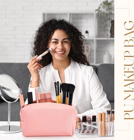 Kigeli 15 Pcs Aesthetic Makeup Bags PU Leather Cosmetic Pouches Waterproof Plain Toiletry Bags Makeup Pouches Bulk for Women Party Gift Travel Storage Organizer(Pink Series) in Kuwait