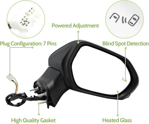 مرآة باب مناسبة لـ 2018 2019 2020 2021 Toyota Camry مرآة جانبية قابلة للطي يدويًا باللون الأسود مع إشارة الانعطاف والكشف عن البقع العمياء (جانب السائق الأيسر) in Kuwait