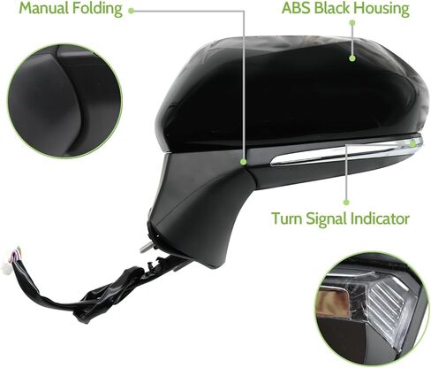 مرآة باب مناسبة لـ 2018 2019 2020 2021 Toyota Camry مرآة جانبية قابلة للطي يدويًا باللون الأسود مع إشارة الانعطاف والكشف عن البقع العمياء (جانب السائق الأيسر) in Kuwait