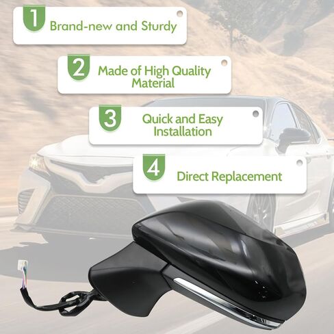 مرآة باب مناسبة لـ 2018 2019 2020 2021 Toyota Camry مرآة جانبية قابلة للطي يدويًا باللون الأسود مع إشارة الانعطاف والكشف عن البقع العمياء (جانب السائق الأيسر) in Kuwait