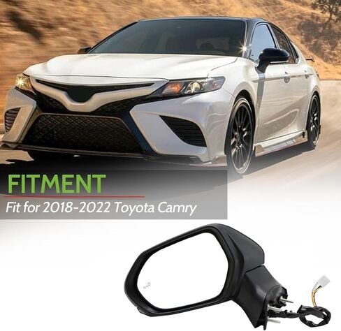 مرآة باب مناسبة لـ 2018 2019 2020 2021 Toyota Camry مرآة جانبية قابلة للطي يدويًا باللون الأسود مع إشارة الانعطاف والكشف عن البقع العمياء (جانب السائق الأيسر) in Kuwait