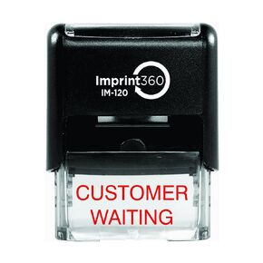 AS-IMP1056 - Customer Waiting, Heavy Duty Commerical Quality Self-Inking Rubber Stamp, Red Ink, 9/16" x 1-1/2" Impression Size, Laser Engraved for Clean, Precise Imprints