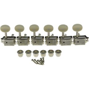 Wilkinson Deluxe 6 Inline Vintage Guitar Tuners with Split Shaft Guitar Tuning Pegs Machine Heads for Strat Tele Guitars Nickel with Ivory Buttons