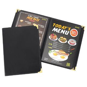2 Pcs Restaurant Menu Covers Holders 8.5 X 11 Inch, 4 Page 8 View Leather Menu Holder Covers, Black Leather Menu Sleeve for Wine List, Drinks, Cafes, Bar, Hotel, Restaurants