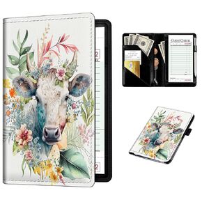 Server Books for Waitress/Waiter Book with Zipper,11 Money Pockets 9"x 5" PU Leather Serving Book Wallet Guest Check NotePad Organizer W/Elastic Band Fit Server Apron-Butterfly Flowers & Gold Moon