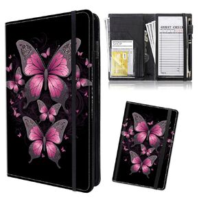 Server Book Leather Waiter Book Server Wallet Zipper Waitstaff Organizer Guest Check Presenter Zipper Pocket Elastic Closure Pen Holder Expandable Pocket Fit Server Apron, Sunflower Cross