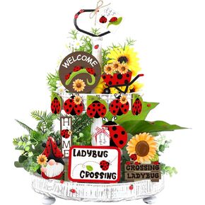 13 Pcs Spring Ladybug Tiered Tray Decorations Ladybug Tiered Tray Decor Set Ladybird Spring Tray Decor Ladybug Wooden Blocks Sign for Home Table Farmhouse Kitchen Shelf Display Housewarming in Saudi Arabia