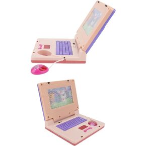 Kids Learning Laptop, Electronic Educational Learning Computer Simulation Music for Early Learning Pink Non Retractable Mouse