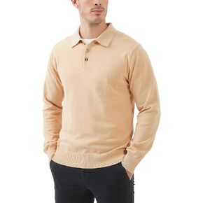 Kallspin Men's Cotton Knit Polo Sweater Classic Casual Long Sleeve Collared Pullover Sweater
