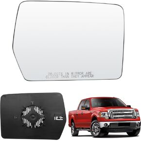 Replacement For Ford F150 2004-2010 2011 2012 2013 2014 Left Driver Side Heated Mirror Glass, Side View Mirror Glass with Rear Holder, Replace BL3Z-17K707-E