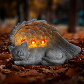 Cat Angel Solar Statue Memorial Gifts for Cat Lost - Cat Sleeping Statue Memorial Stone Grave Marker Cemetery Decorations, Sympathy Pet Memorial Gifts for Cats Loss Gifts Remembrance Gifts