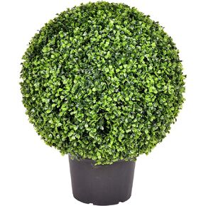 Vickerman Everyday 20 Inch Artificial Pre-Lit Boxwood Topiary Ball - UV Resistant Indoor Outdoor - Potted Natural Green - Home Patio Tabletop Faux Bush Decoration